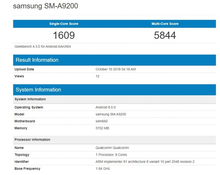 بنچمارک گلکسی ای 9 2018 سامسونگ / Samsung Galaxy A9 2018