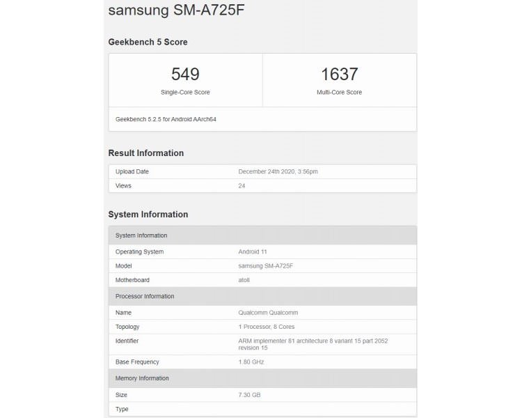 بنچمارک گلکسی A72 مدل 4G