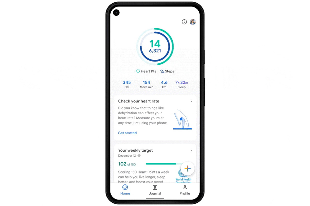 قابلیت ضربان قلب اپلیکیشن Fit در گوشی پیکسل 5 گوگل